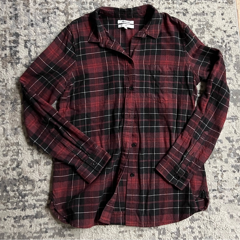 Madewell Red and Black Plaid Button-Down Shirt